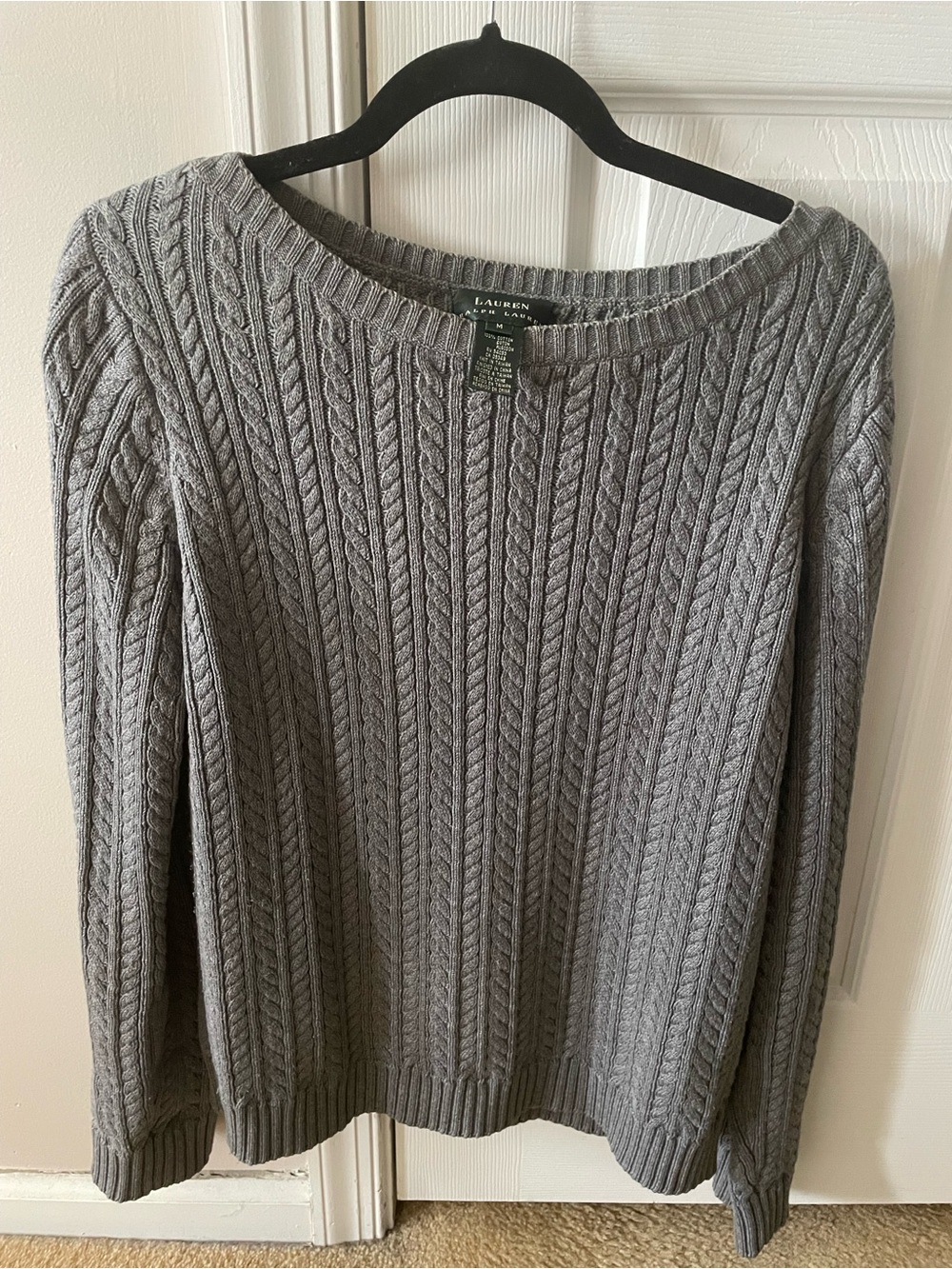 Vintage Ralph Lauren Gray Cotton Cable Knit Sweater Size Medium - Picture 6 of 12